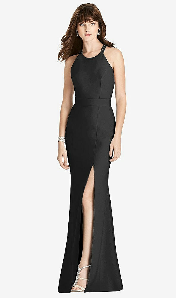 Front View - Black Criss Cross Open-Back Trumpet Gown