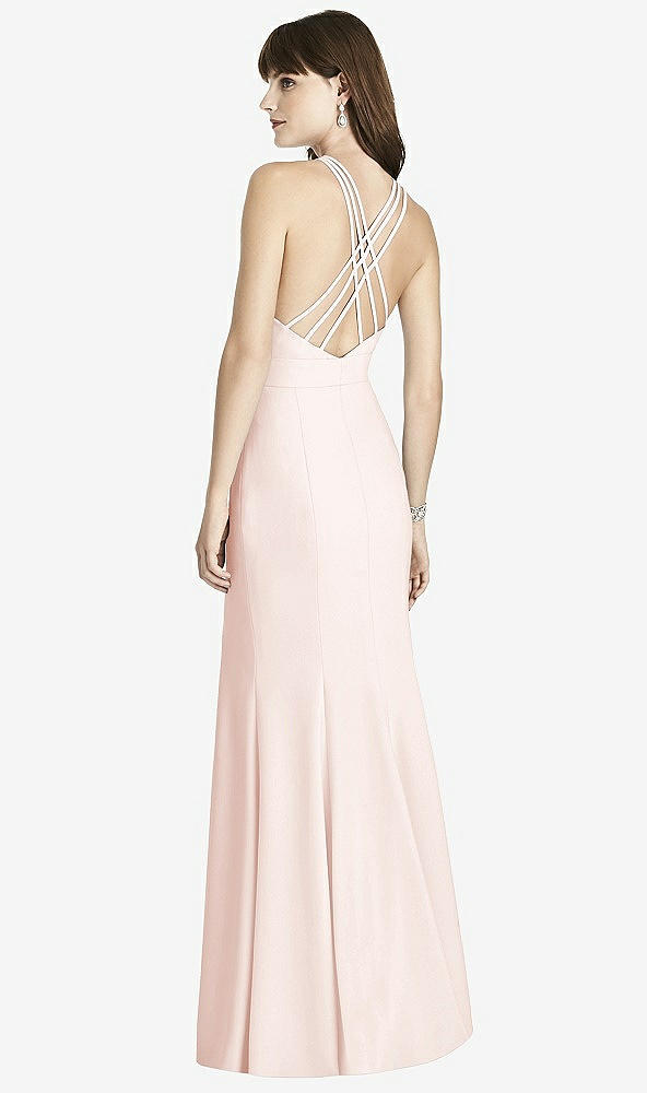 Back View - Blush Criss Cross Open-Back Trumpet Gown