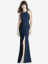 Front View Thumbnail - Midnight Navy Criss Cross Open-Back Trumpet Gown