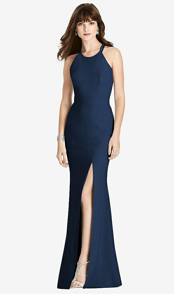 Front View - Midnight Navy Criss Cross Open-Back Trumpet Gown