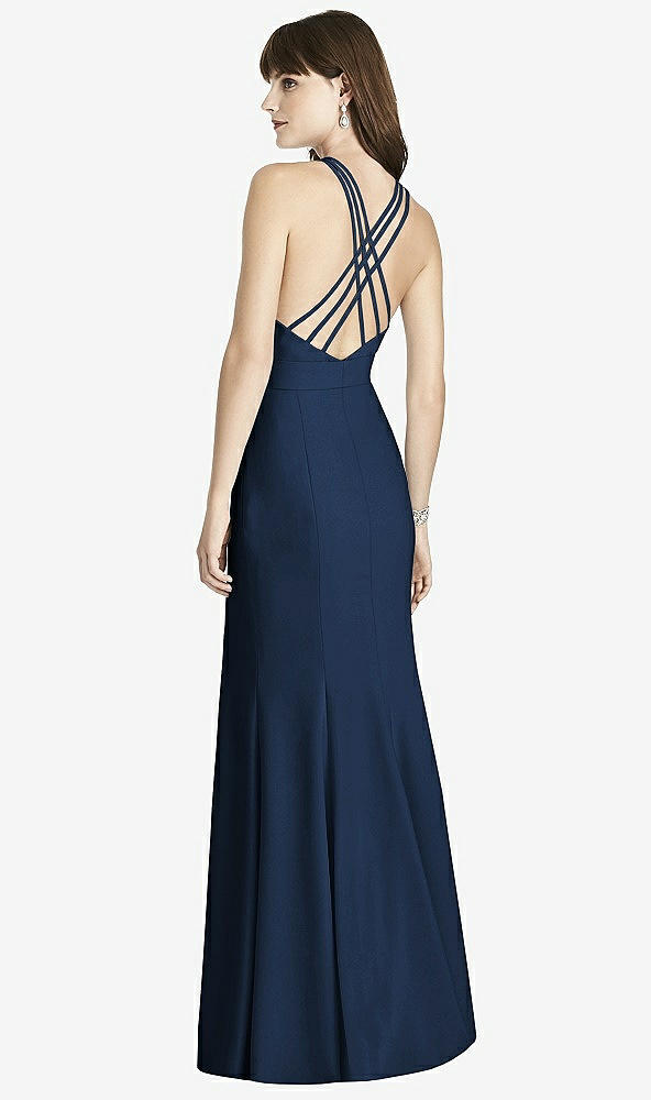 Back View - Midnight Navy Criss Cross Open-Back Trumpet Gown