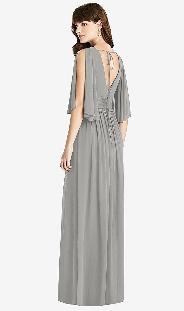 Back View - Chelsea Gray Split Sleeve Backless Chiffon Maxi Dress