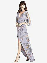 Front View Thumbnail - Butterfly Botanica Silver Dove Split Sleeve Backless Chiffon Maxi Dress
