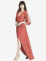 Front View Thumbnail - Coral Pink Split Sleeve Backless Chiffon Maxi Dress