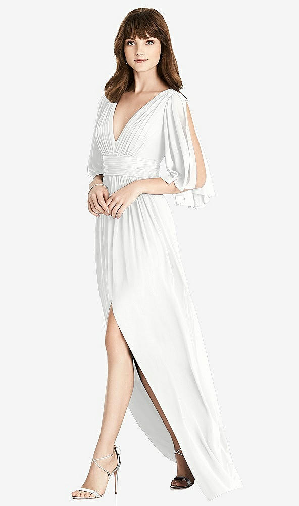Front View - White Split Sleeve Backless Chiffon Maxi Dress