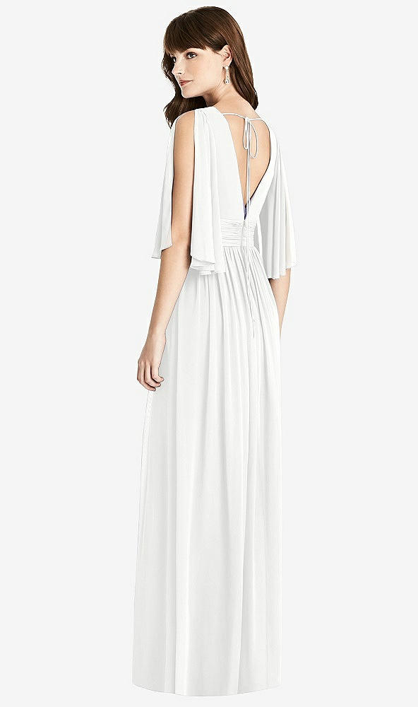 Back View - White Split Sleeve Backless Chiffon Maxi Dress