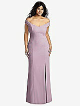 Front View Thumbnail - Suede Rose Off-the-Shoulder Criss Cross Back Trumpet Gown