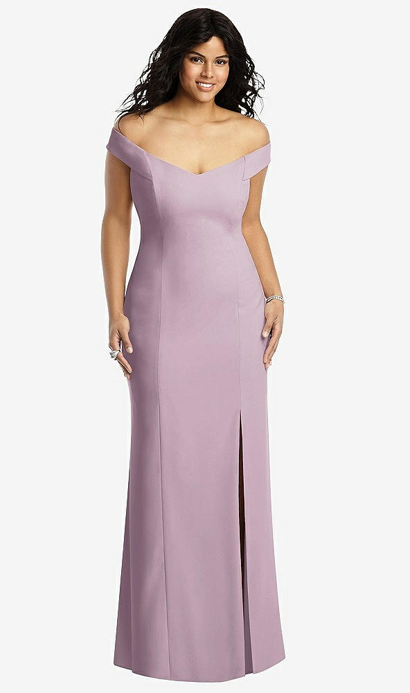 Front View - Suede Rose Off-the-Shoulder Criss Cross Back Trumpet Gown
