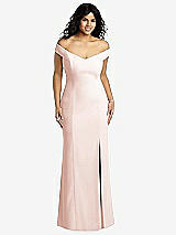 Front View Thumbnail - Blush Off-the-Shoulder Criss Cross Back Trumpet Gown