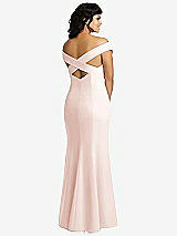 Rear View Thumbnail - Blush Off-the-Shoulder Criss Cross Back Trumpet Gown