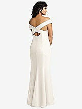 Rear View Thumbnail - Ivory Off-the-Shoulder Criss Cross Back Trumpet Gown