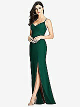 Front View Thumbnail - Hunter Green Seamed Bodice Crepe Trumpet Gown with Front Slit