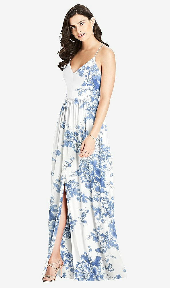 Front View - Cottage Rose Dusk Blue Criss Cross Strap Backless Maxi Dress