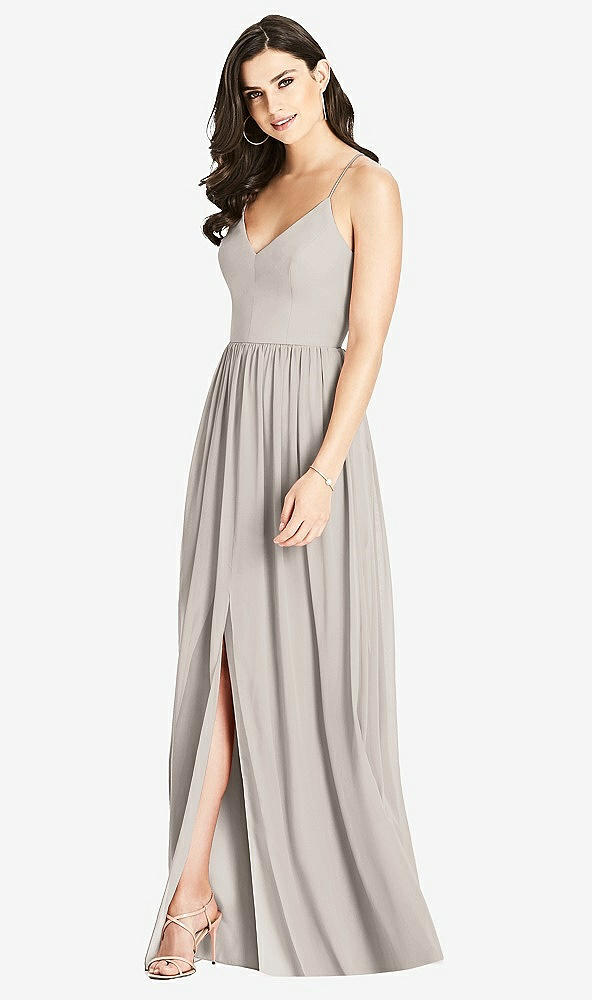 Front View - Taupe Criss Cross Strap Backless Maxi Dress