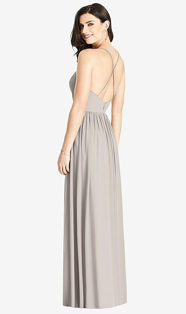 Back View - Taupe Criss Cross Strap Backless Maxi Dress