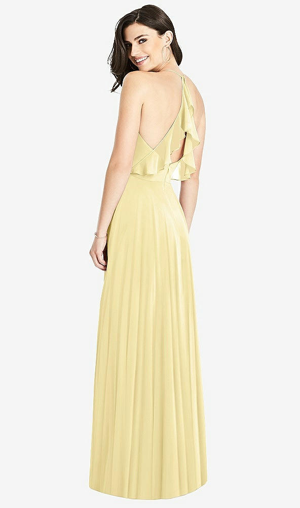 Front View - Pale Yellow Ruffled Strap Cutout Wrap Maxi Dress