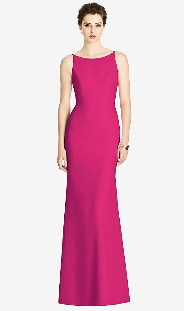 Back View - Think Pink Bateau-Neck Open Cowl-Back Trumpet Gown
