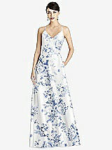 Front View Thumbnail - Cottage Rose Larkspur Criss Cross Back Floral Satin Maxi Dress with Full A-Line Skirt