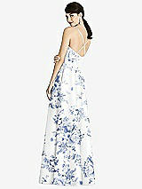Rear View Thumbnail - Cottage Rose Larkspur Criss Cross Back Floral Satin Maxi Dress with Full A-Line Skirt