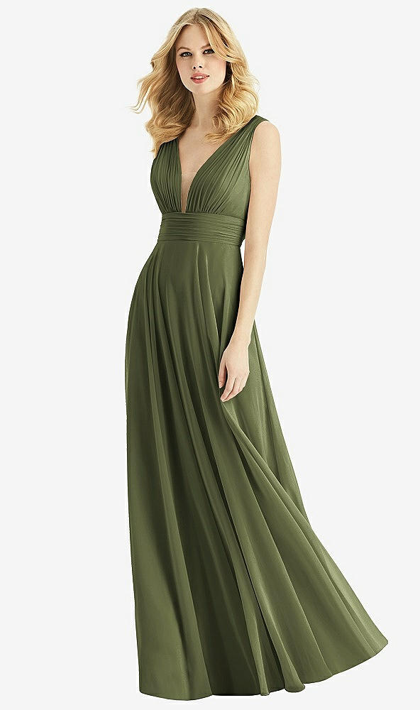Front View - Olive Green & Light Nude Bella Bridesmaids Dress BB109