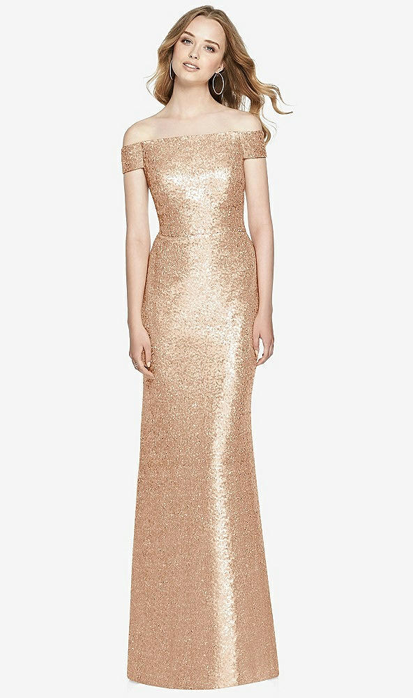 Front View - Rose Gold Mermaid Maxi Sequin Cap Sleeve Dress