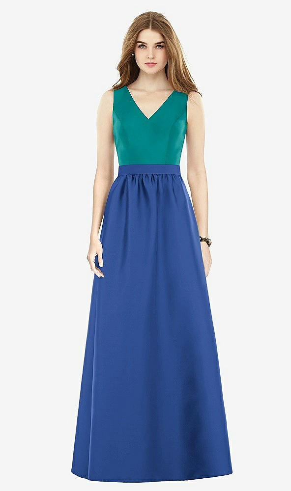 Front View - Classic Blue & Jade Alfred Sung Bridesmaid Dress D752