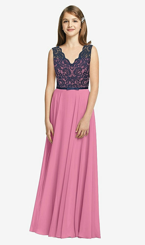 Front View - Orchid Pink & Midnight Navy Dessy Collection Junior Bridesmaid Dress JR542