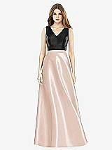 Front View Thumbnail - Cameo & Black Sleeveless A-Line Satin Dress with Pockets