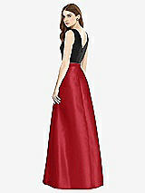 Rear View Thumbnail - Garnet & Black Sleeveless A-Line Satin Dress with Pockets