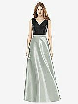 Front View Thumbnail - Willow Green & Black Sleeveless A-Line Satin Dress with Pockets