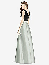 Rear View Thumbnail - Willow Green & Black Sleeveless A-Line Satin Dress with Pockets