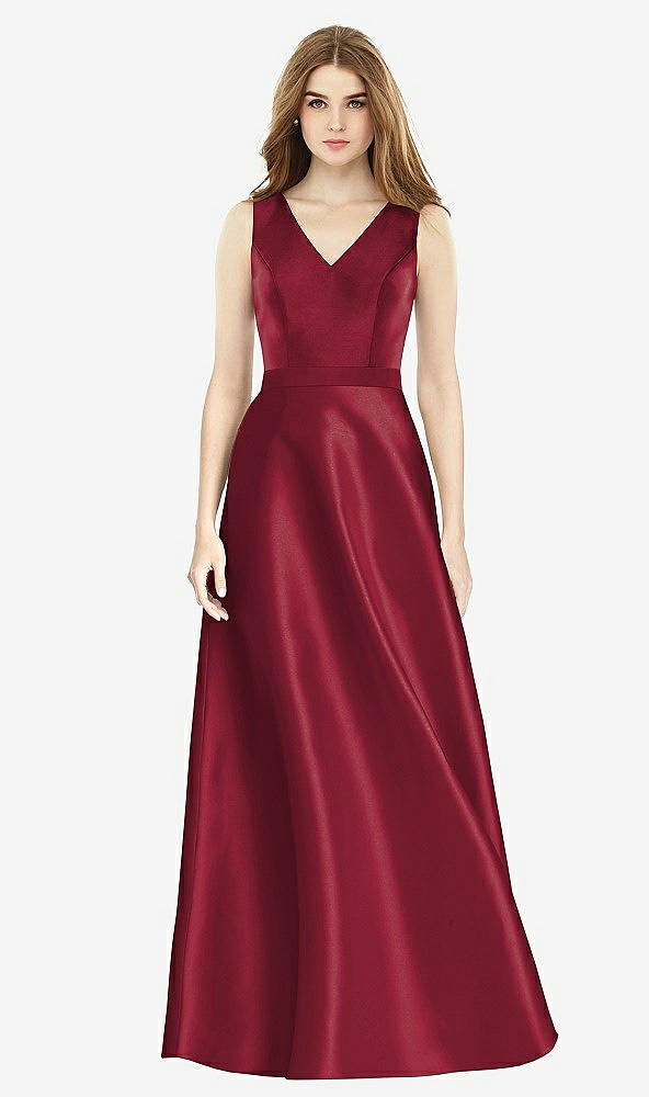 Front View - Burgundy & Burgundy Sleeveless A-Line Satin Dress with Pockets