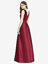 Rear View Thumbnail - Burgundy & Burgundy Sleeveless A-Line Satin Dress with Pockets