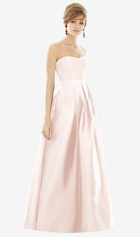 Front View - Blush & Blush Strapless Pleated Skirt Maxi Dress with Pockets