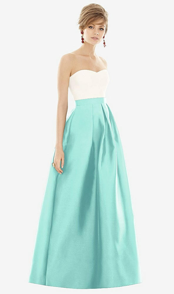 Front View - Coastal & Ivory Strapless Pleated Skirt Maxi Dress with Pockets