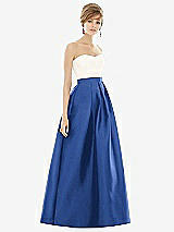 Front View Thumbnail - Classic Blue & Ivory Strapless Pleated Skirt Maxi Dress with Pockets