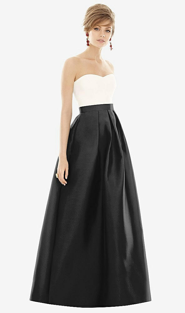 Front View - Black & Ivory Strapless Pleated Skirt Maxi Dress with Pockets