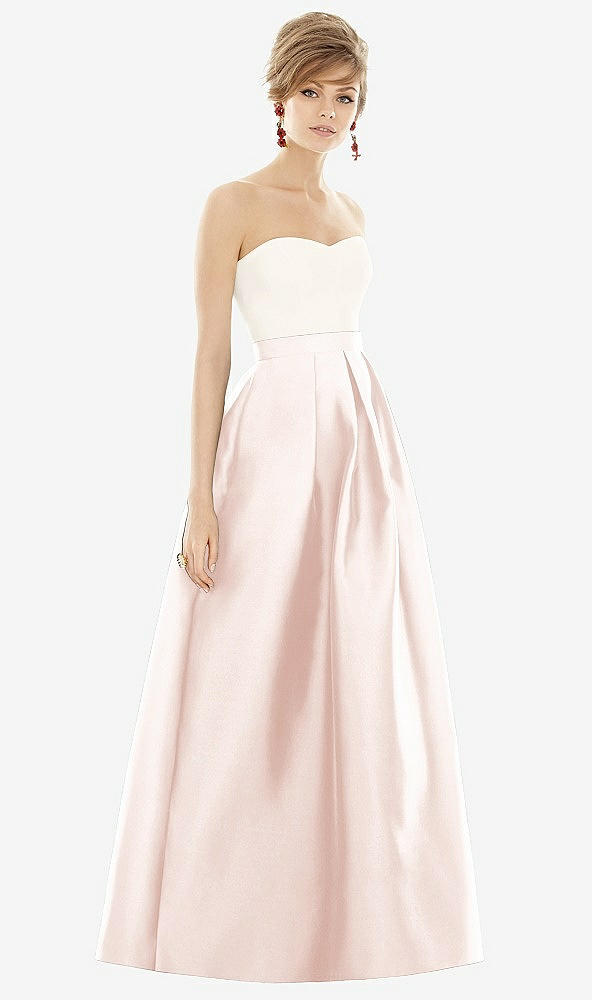 Front View - Blush & Ivory Strapless Pleated Skirt Maxi Dress with Pockets