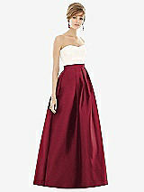 Front View Thumbnail - Burgundy & Ivory Strapless Pleated Skirt Maxi Dress with Pockets