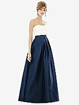 Front View Thumbnail - Midnight Navy & Ivory Strapless Pleated Skirt Maxi Dress with Pockets