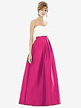 Front View Thumbnail - Think Pink & Ivory Strapless Pleated Skirt Maxi Dress with Pockets