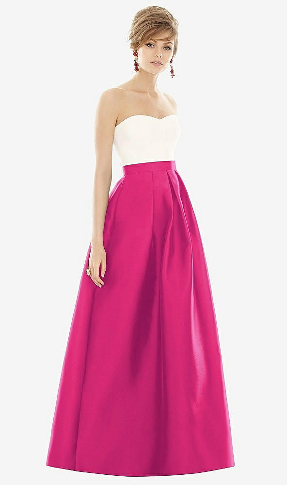 Front View - Think Pink & Ivory Strapless Pleated Skirt Maxi Dress with Pockets