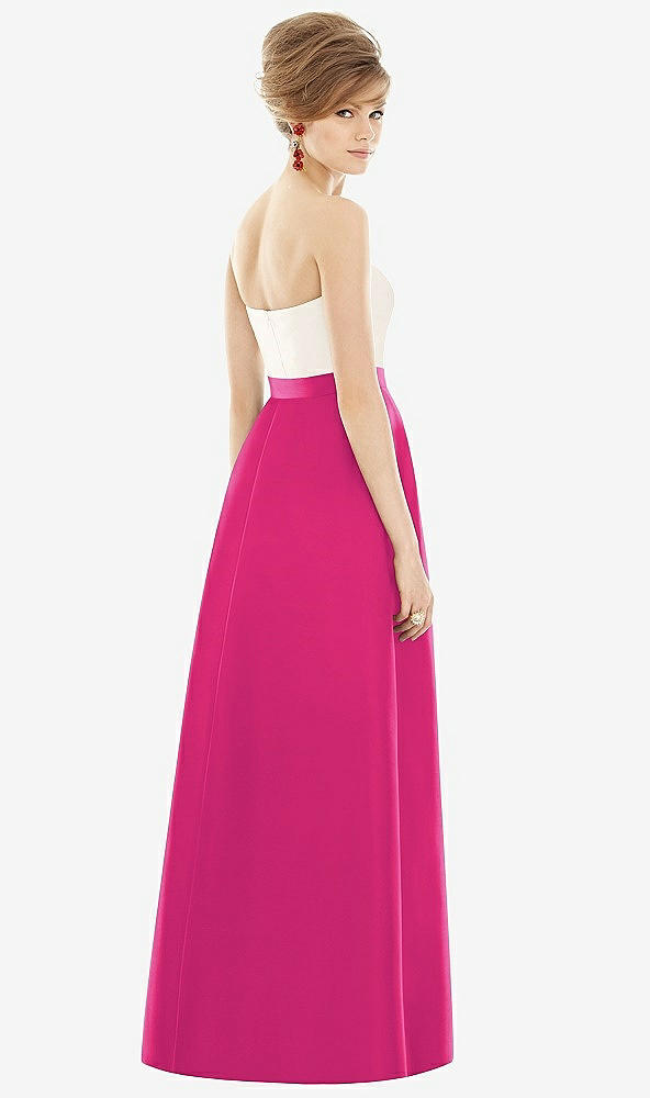 Back View - Think Pink & Ivory Strapless Pleated Skirt Maxi Dress with Pockets