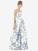 Front View Thumbnail - Cottage Rose Larkspur Strapless Pleated Skirt Floral Satin Maxi Dress with Pockets