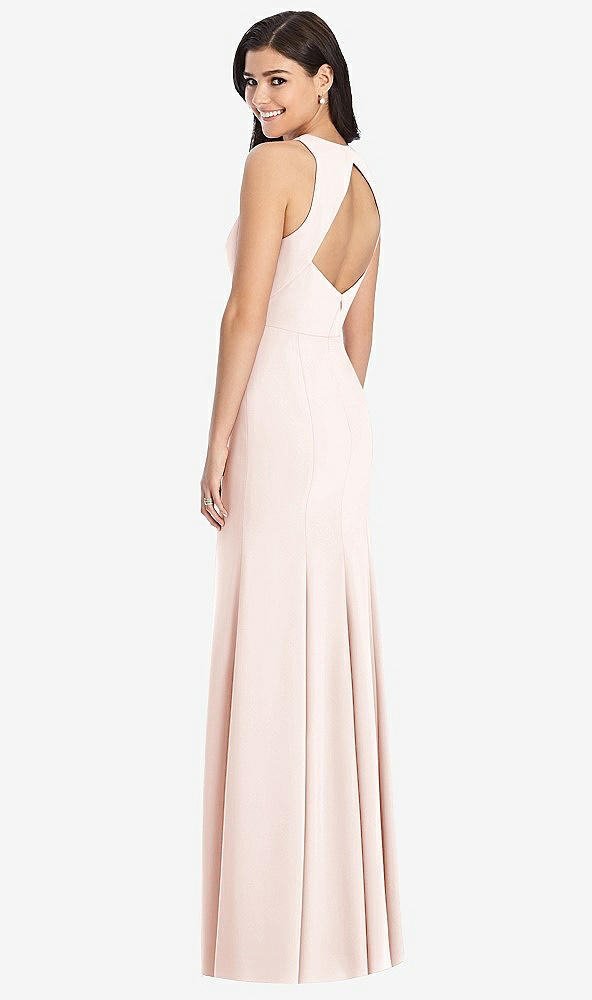 Back View - Blush Diamond Cutout Back Trumpet Gown with Front Slit