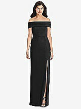 Front View Thumbnail - Black Cuffed Off-the-Shoulder Trumpet Gown