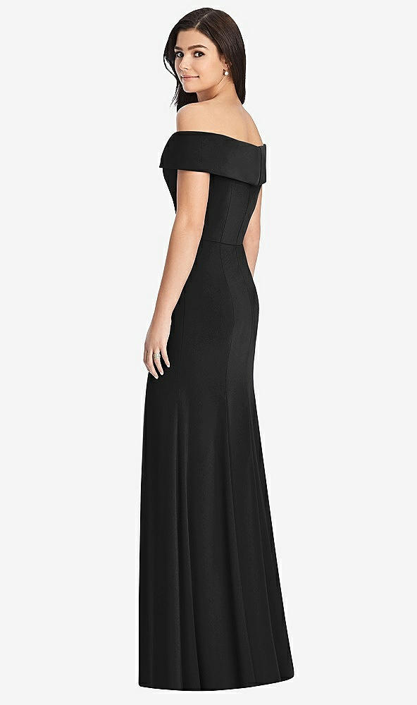 Back View - Black Cuffed Off-the-Shoulder Trumpet Gown