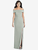 Front View Thumbnail - Willow Green Cuffed Off-the-Shoulder Trumpet Gown