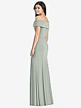 Rear View Thumbnail - Willow Green Cuffed Off-the-Shoulder Trumpet Gown