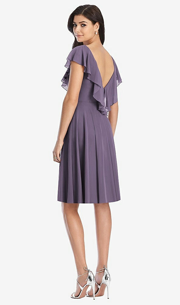 Back View - Lavender Midi Natural Waist Ruffled VNeck Dress